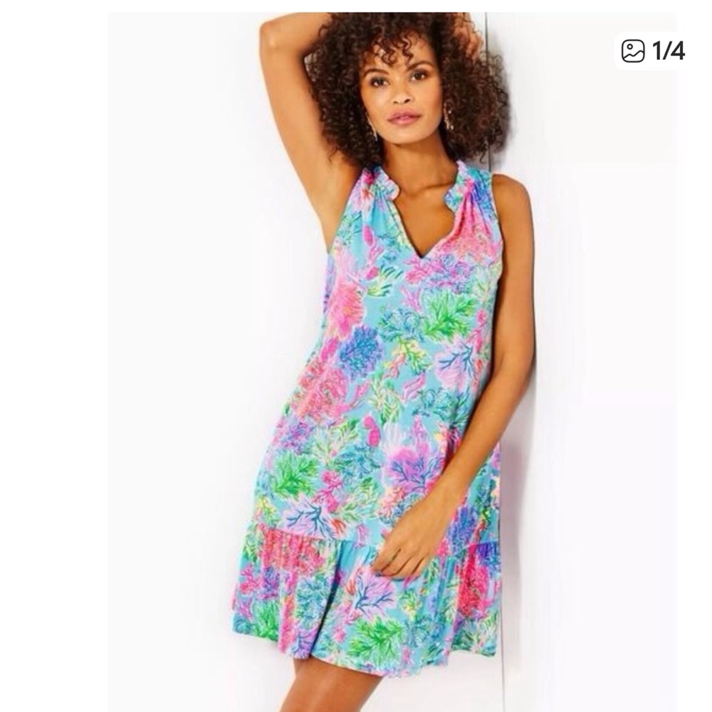 Lilly Pulitzer Malone Swing Dress SZ M Celestial Blue Cay To My Heart Like New 💕